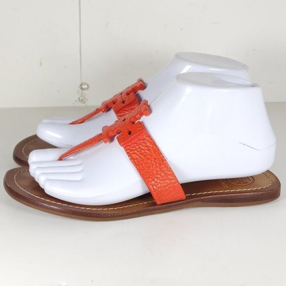 Tory Burch Women's Moore US 7M Corral Leather Slip On Flat Thong Sandals Shoes - Picture 2 of 16